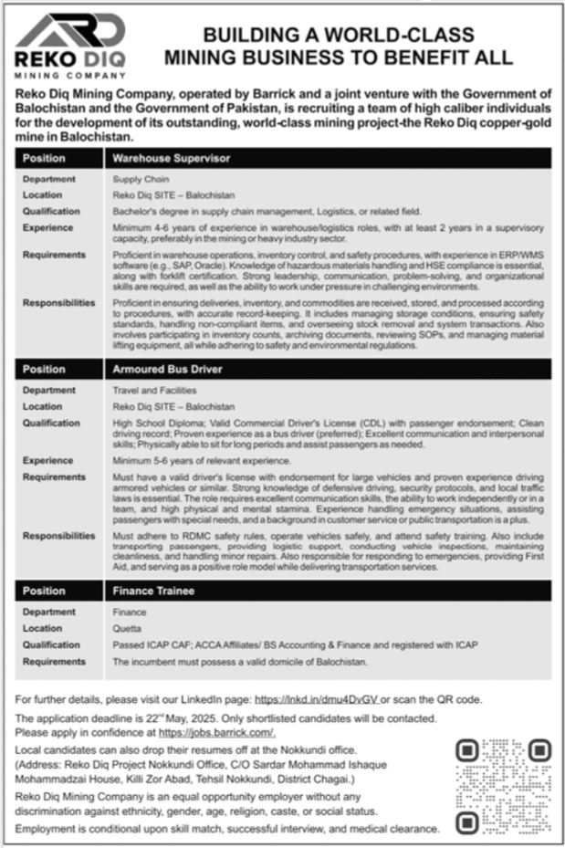 Reko Diq Mining Company RDMC Jobs